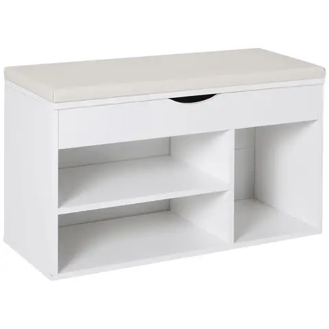 HOMCOM Wooden Shoes Cabinet Bench Hidden Storage Padded Seat Organiser Footwear Rack Hallway White 80 x 30 x 47 cm
