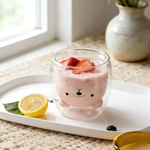 Ju7cer  Cute Bear Glass CupTea Glasses Drinking Glasses Coffee Glass 260ml 1pc