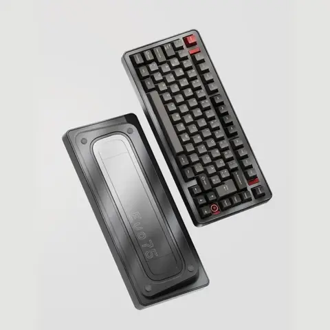 Ticktype EVO75 Custom Mechanische Tastatur (ISO-DE Layout) – Vollaluminium, Hot-Swappable, Leaf Spring Mount, VIA-kompatibel, Schnelldemontage, Creamy Rye Switches, 8000mAh, RGB - Anodized Basalt Grey