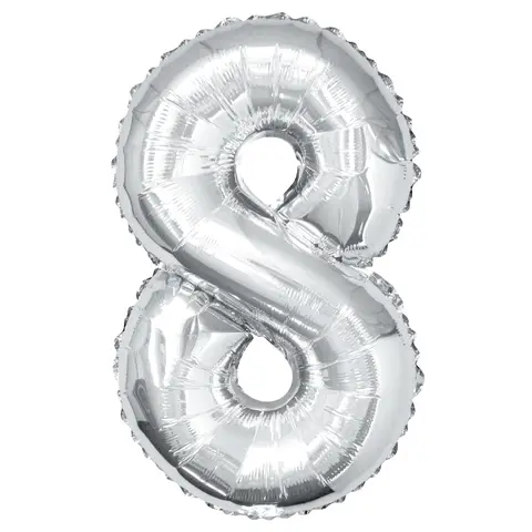 Unique Party Giant Number 8 Balloon, Silver, 86cm