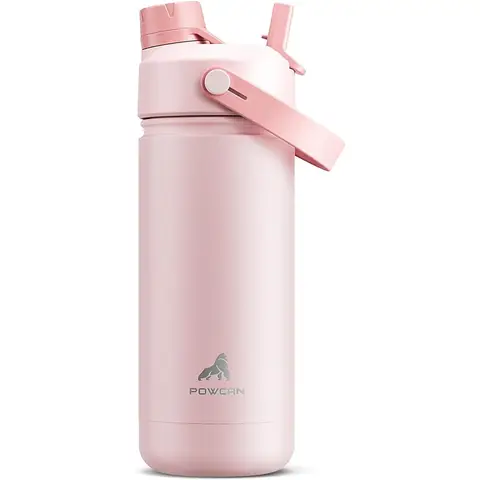 POWCAN by Meoky 18oz Dual-Opening Sports Water Bottle with Handle-Pink, New Year Sale , Top gift picks