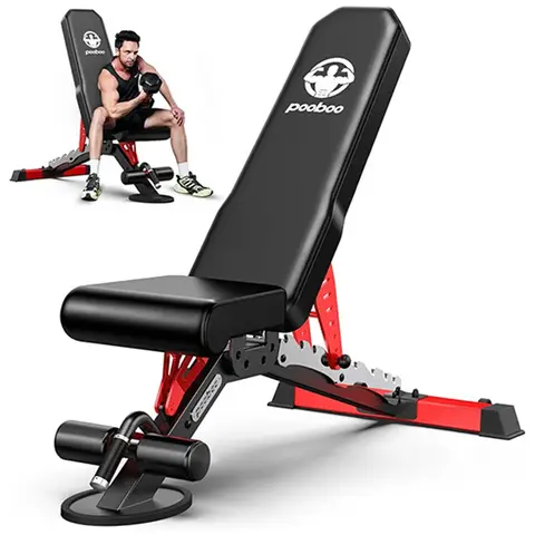 Pooboo Weight Bench, Adjustable Workout Bench for Home,  Duty Strength Training Bench, Flat/Incline/Decline Positions for Full Body Workout