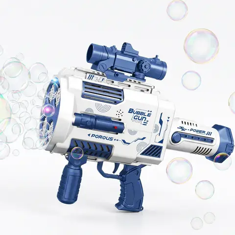 Tokky 48-Hole Automatic Bubble Gun with LED Lights, Rechargeable Bubble Machine, Leak-Proof Design, 1 Million+ Bubbles Per Minute, Outdoor Toy for Kids and Adults, Suitable for Parties and Weddings (Blue)