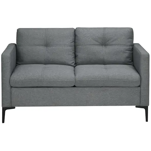 HOMCOM 2 Seater Sofa for Living Room, 133cm Loveseat Sofa, Modern Fabric Couch with Steel Legs for Bedroom, Dark Grey