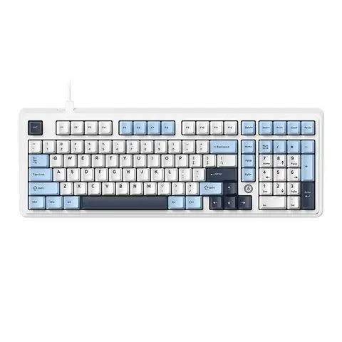 AJAZZ AK980 98% Wired Mechanical Gaming Keyboard - Rainbow Backlight - Hot-Swap Support-White&Blue