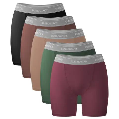 BAMBOO COOL Long Shorts for Women Bamboo Underwear Womens' Stretch Boxer Briefs Boy Shorts Knickers for Ladies Womens XL (5Pack)