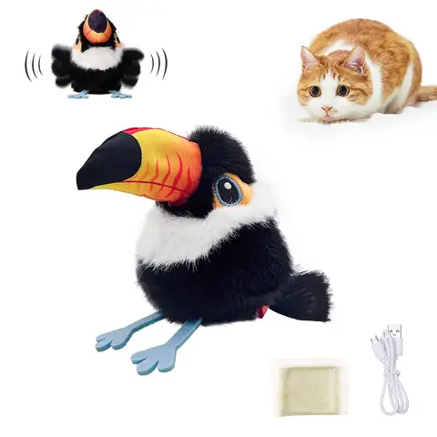 Petgravity Adorable Parrot Interactive Cat Toy, Vibration Sensor, Flapping Sound, Realistic Bird Design, USB-C Charging, Built-in Catnip, Eco-Friendly Material Design
