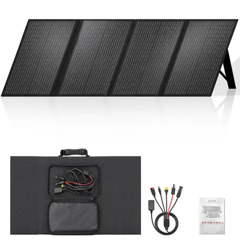 400 W tragbares faltbares Solarpanel, 36 V konstante Betriebsspannung, mit integriertem fest verbautem 4-in-1-Ausgangskabel (MC4/XT60/Anderson/DC5521), wasserdichter Solarladegerät für tragbare Powerstations, Wohnmobil-Camping und Notstromversorgung bei Stromausfällen