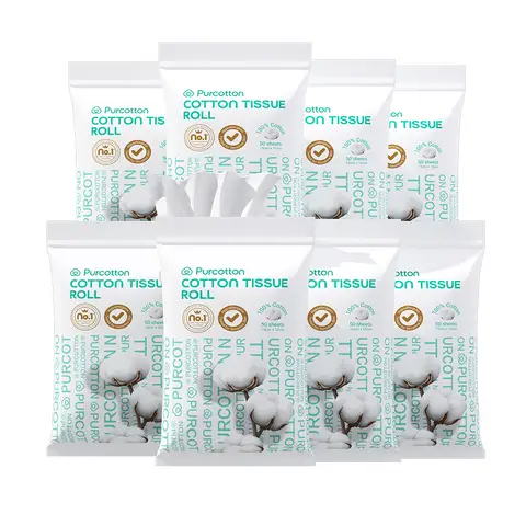 Purcotton - Hoogwaardige 100% katoenen tissues. Travel Pack 400 stuks (50 tissues * 8 pakjes), draagbaar en individueel verpakt, ideaal voor reizen