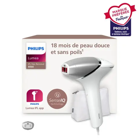 Philips Lumea Series 8000 BRI940/00 Épilateur à lumière pulsée capteur SmartSkin, 5 niveaux d'intensité, 1 accessoire intelligent corps (4,1 cm²), application Lumea IPL, sur secteur - Blanc
