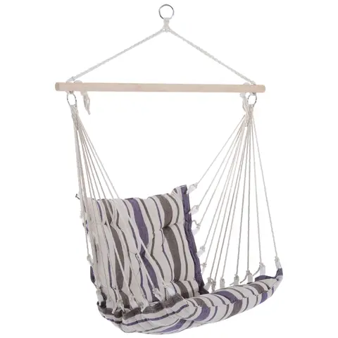 Outsunny Outdoor Hanging Rope Chair with Soft Padded Seat & Backrest, Garden Hammock Chair with Wooden Support Bar Cotton Clo