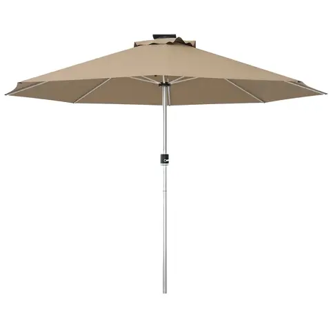 Outsunny 3(m) Solar Powered Garden Parasol with Lights, LED Lighted Deck Umbrella with 48mm Aluminium Pole, Crank, Solar Charged and USB Type-c, for Balcony, Outdoor and Lawn, Khaki