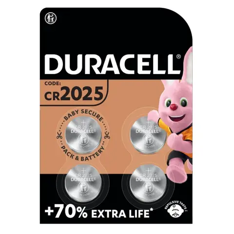 DURACELL CR2025 Piles Boutons au lithium 3V (lot de 4) jusqu’à +70 % de longévité - Technologie Sécurité Enfant - Pour clés électroniques, montres de sport et lunettes 3D - Emballage Sécurité Enfant