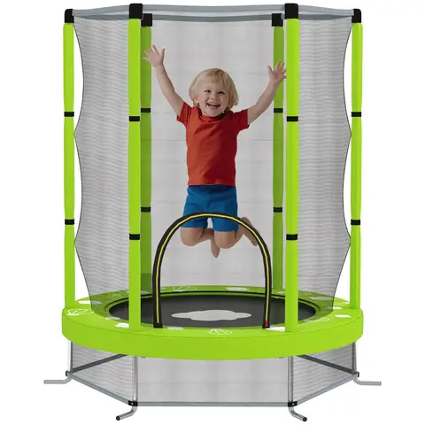 AIYAPLAY 4.6ft Kids Trampoline with Safety Enclosure Net, Recreational Toddler Trampoline for Indoor Outdoor Use, Ages 3-6 Years, Cloud Pattern - Green