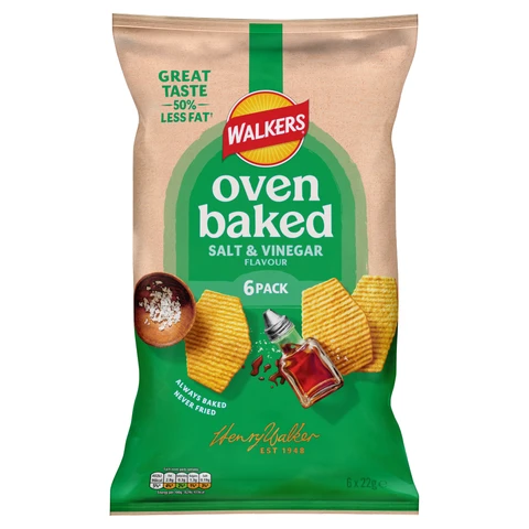 Walkers Oven Baked Salt & Vinegar Crisps 6 x 22g