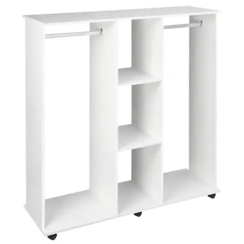 Homcom Open Wardrobe on Wheels 3 Shelves with 2 Hanging Rails White