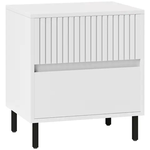 HOMCOM Bedside Table Modern Ridged 2 Drawers White/Black