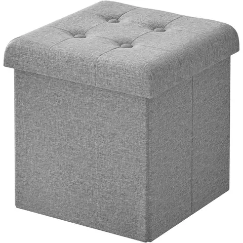WOLTU Aufbewahrungshocker, Faltbarer Hocker mit Deckel, Fußhocker Faltbarer Hocker Aufbewahrungswürfel, für Wohnzimmer Schlafzimmer, 30x30x30 cm, Hellgrau