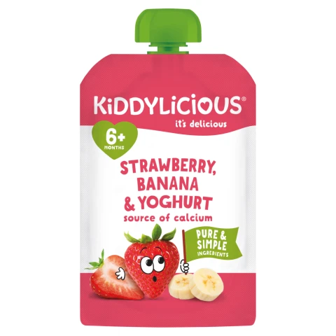 Kiddylicious Strawberry & Banana Yoghurt Pouch 6+ Months 100G