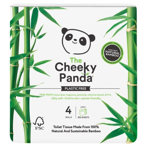 The Cheeky Panda 3 Ply Bamboo Toilet Tissue 4 Rolls