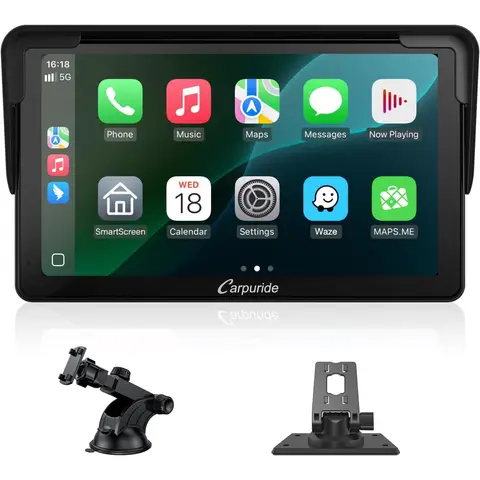 Carpuride Car Stereo, Portable Wireless Carplay & Android Auto,7 Inch 1080P HD Touch Screen Radio with BT 5.0, Mirror Link Support Truck RV Dash Mount