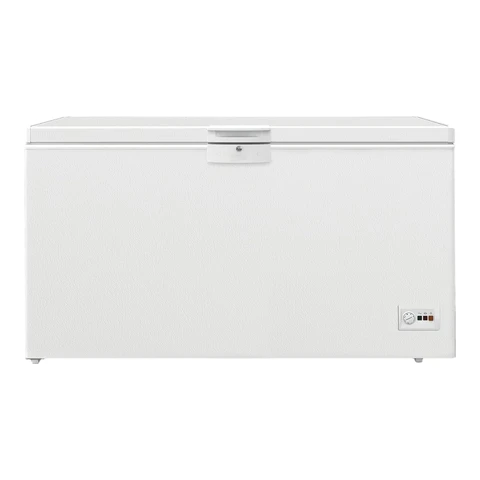 Beko HSM46740 große gefriertruhe, 451 l nutzvolumen, 3 gefrierkörbe, temperaturalarm, abschließbar, innenbeleuchtung, 36 dB(A), weiß, energieklasse E