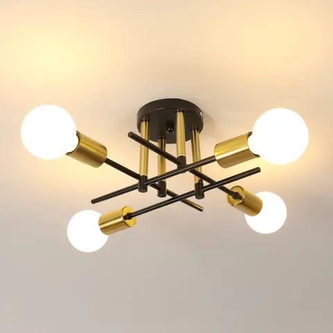 Goeco Industrielle Deckenleuchte 4-flammig E27 Vintage Metall Sputnik Kronleuchter für Wohnzimmer Schlafzimmer Küche Esszimmer Bar (Ohne Leuchtmittel)