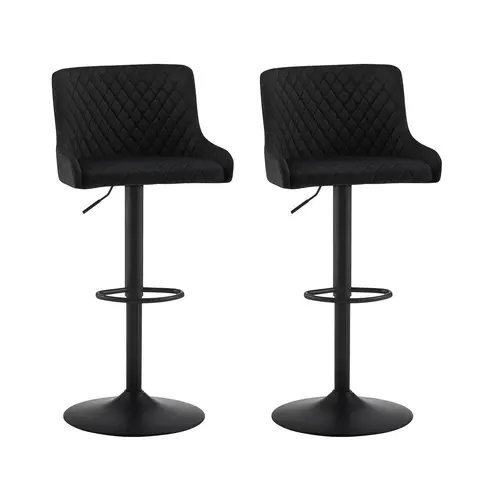 CLIPOP Swivel Bar Stools Set of 2 Height Adjustable 360° Velvet Barstools Kitchen Counter Chairs High Island with Backrest Footrest for Home Pub Restaurant Black