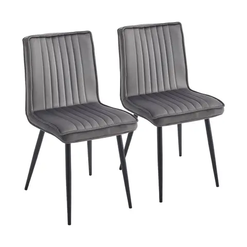 CLIPOP Velvet Dining Chairs Set of 2 Upholstered Kitchen Counter Chairs with Backrest and Sturdy Metal Legs, Lounge Chair for Home Dining Living Room Bedroom Restaurant 0320 grey 35*46*83 cm