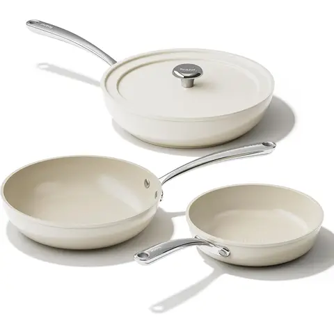 Série Perle Redchef - Ensemble de 4 pièces - Poêle 20 cm, Poêle 24 cm, Poêle 28 cm, Extérieur Blanc, Intérieur Brun