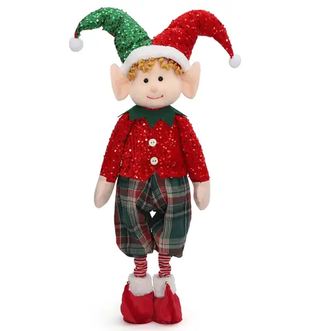 Weihnachtspuppendekoration, Kerst Staande, Uitschuifbare Staande Poppen, Telescopische poten uitschuifbaar van 60cm tot 90cm, Handgemaakte pluche poppen voor Weihnachtsdekoration