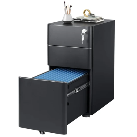 DEVAISE 3 Drawer Filing Cabinet, Lockable File Cabinet Metal Under Desk Storage Fits Letter/Legal/A4 Size for Home Office, Balck