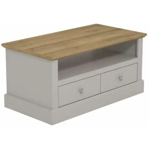 Galano Surrey 2 Drawer Coffee Table – Rectangular Living Room Table with Storage Cabinet – Minimalist Design in Engineered Wood – Light Grey/Oak