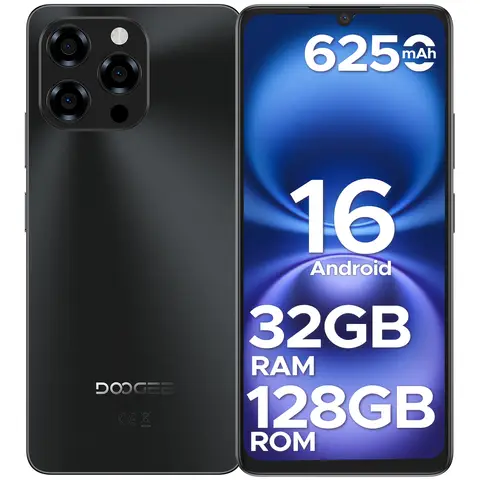 DOOGEE Note 58 Téléphone portable - Smartphone Android 16, écran HD+ 6,75 pouces, 6250 mAh, 32 Go + 128 Go / 2 To, 4G LTE, désimlocké, reconnaissance faciale, Widevine L1, Wi‑Fi 5 GHz, NFC, OTG