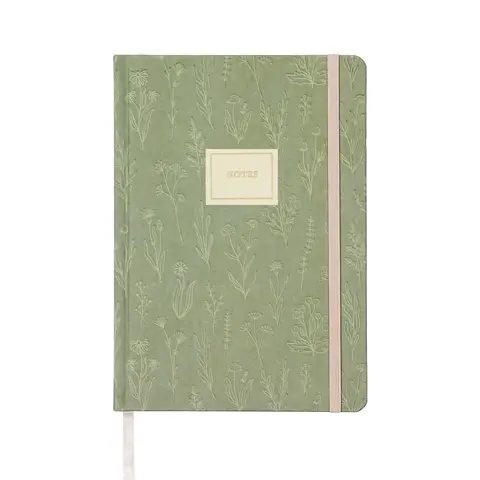 Jubiluu A5 Hardcover-Notizbuch mit Blumenstoff, Innenwende aus 100 g Offetpapier, 96 Seiten, Lesezeichen & Gummiband - klassische cremefarbene Regelung für Schreibwiederei, Schule, Büro und Geschenke - Salbei-Garten