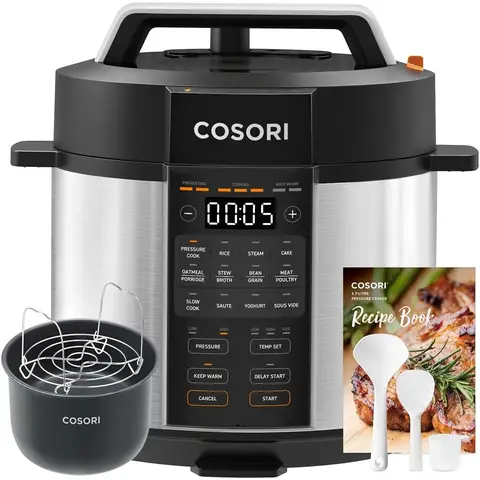 Cosori Electric Pressure Multi-Cooker - 5.7L, 9-in-1, Steamer, Rice & Slow Cooker, Sauté Pan, Yoghurt & Cake Maker, Sous vide, Stock Pot, Food Warmer, Ceramic Non-Stick Coating with  Recipe Book