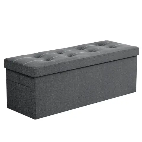 Oak&Tea 110 cm Sitzhocker mit 3 Trennwänden, faltbarer Leinensitzhocker mit verstecktem Stauraum für Schlafzimmer Wohnzimmer Flur Grau