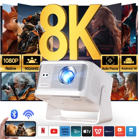 Magcubic Smart Projector, 8K Supported, Native 1080P Full HD, 900 ANSI, Android 14, 5G WiFi 6 Bluetooth 5.4, 180° Rotation & Auto Keystone, Portable Projector for Home Cinema Bedroom Outdoor Compatible with HDMI/USB/Phone/PS5/TV Stick, HY350Max