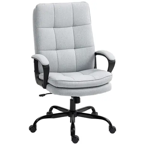 HOMCOM Executive Office Chair, Fabric Computer Desk Chair with Dual-Layer Padding, High Back, Silent Swivel Wheels, Armrest, Height Adjustable, Tilt Function for Home, Light Grey