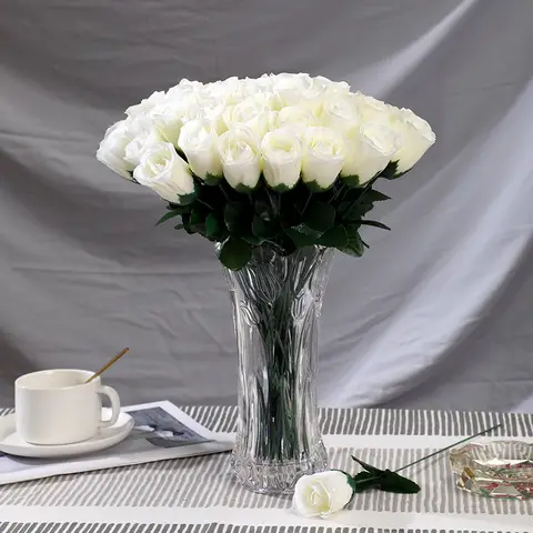 20 stuks 14 in / 36 cm Plaatsing voor thuis van enkele kunstrozen, bloemdecoratie, kunstbloemen, kunstboeketten, kunstzijdebloemen, kunstbloemen (wit)