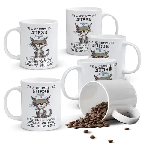 Alphynix 1pc 11oz White Ceramic Mug Featuring a Grumpy Cat Nurse with Stethoscope, Perfect Gift for Real and Honest Medical Professionals This Holiday Season