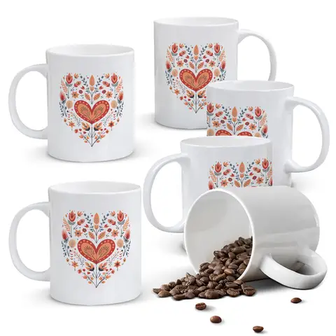 Alphynix 1 Florale Herz-Tasse, 33cl weiße Keramiktasse mit mehrfarbigem Blumenmuster in Orange, Rot, Blau, romantisches Geschenk für sie,Geschenk zum valentinstag, geschenk zum geburtstag