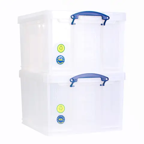 Really Useful Plastic Storage Box 42L Clear (Pack of 2)