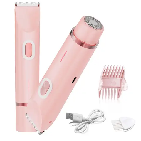 Electric Shaver for Women, 2-in-1 Electric Razor for Womens Legs Underarm Face Pubic Hairs, Rechargeable Razor Body Hair Trimmer Wet & Dry Use,Pink