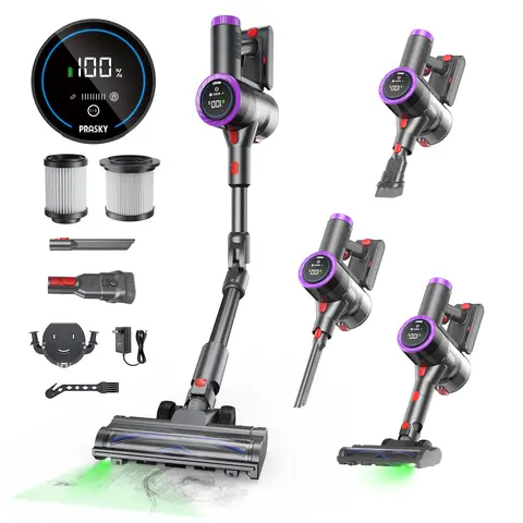 Prasky Aspirateur vertical sans fil rechargeable, aspiration puissante, anti emmêlement - Violet