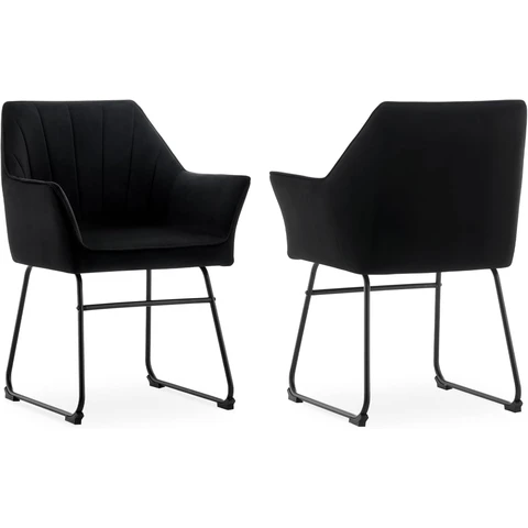 Set of 2 Velvet Dining Chairs, Modern Kitchen Upholstered Armchairs with Metal Legs & Backrest, Ergonomic Seat Black
