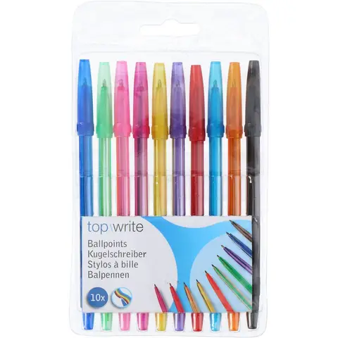 Topwrite Balpennen Set - Regenboorkleuren, 10 stuks