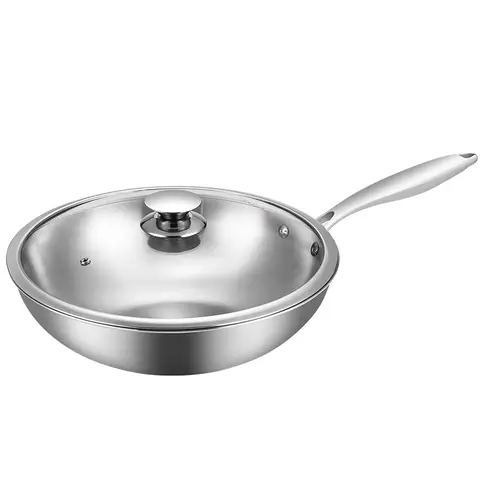Maxcook Tri-Ply 304 Edelstahl Wok mit Deckel 28cm MCC7911
