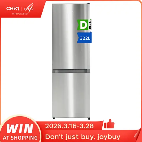 CHiQ JR318WSD 322 L Kombi-Kühl-Gefrierkombination, No-Frost, Multi-Airflow, 4-Sterne-Gefrieren, Inverter-Kompressor 37 dB, 226 L Kühl- & 96 L Gefrierfach, Touch-Display, wechselbare Tür, verstellbare Füße, Edelstahl [Energieklasse D]