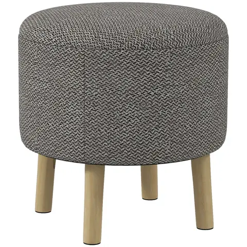 HOMCOM Round Storage Stool, Linen Fabric Upholstered Foot Stool with Removable Top, Padded Seat for Living Room Light Grey